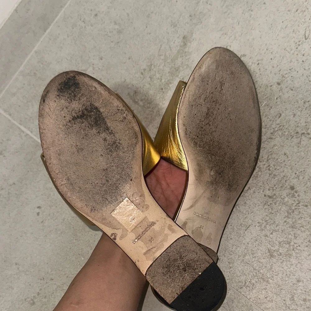 Dolce & Gabbana Metallic Gold Slide Sandals - Picture 10 of 13